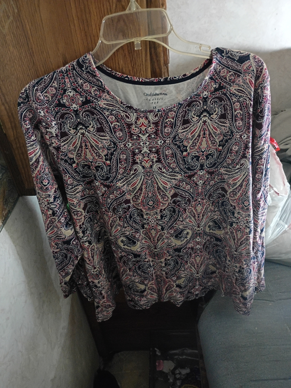croft & barrow Navy and Pink Paisley Long Sleeve Tee